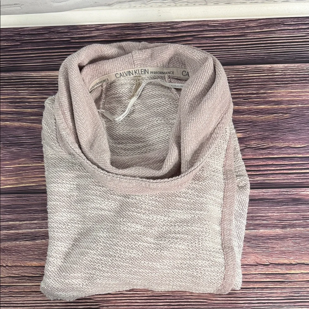 Calvin Klein Performance Cowl Tunnel Neck Tulip Wrap Sweater in Heathered Pink‎